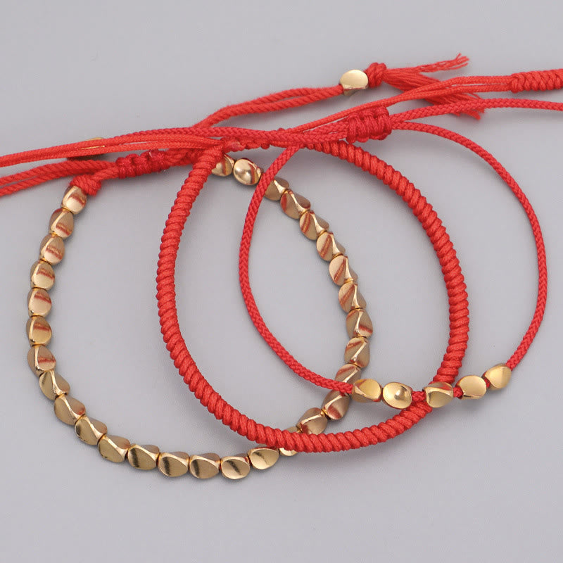 3Pcs Golden Copper Beads Red String Luck Bracelet