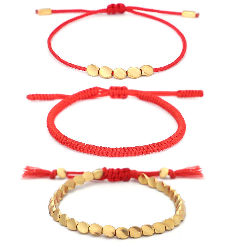 3Pcs Golden Copper Beads Red String Luck Bracelet