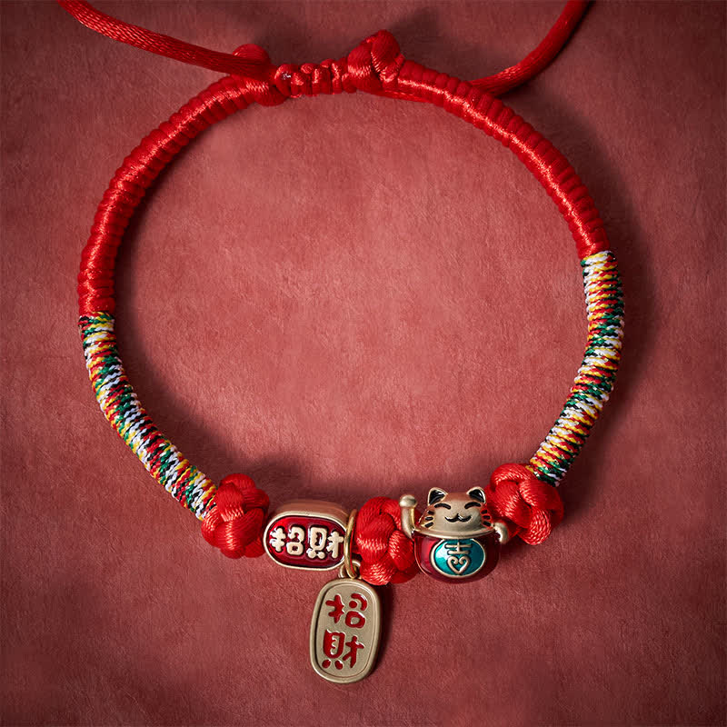 Red String Plaited Auspicious Fu Character Protection Adjustable Cats Pet Collar