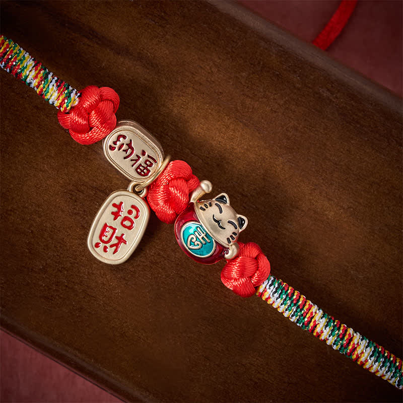 Red String Plaited Auspicious Fu Character Protection Adjustable Cats Pet Collar