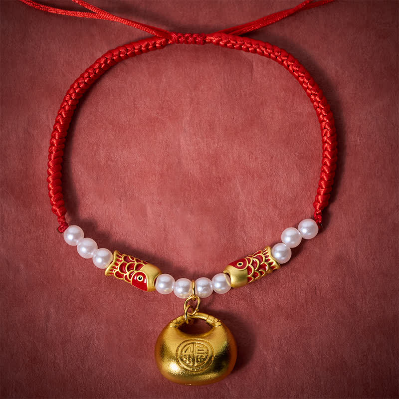 Red String Plaited Koi Fish Fu Character Fortune Adjustable Cats Dogs Pet Collar
