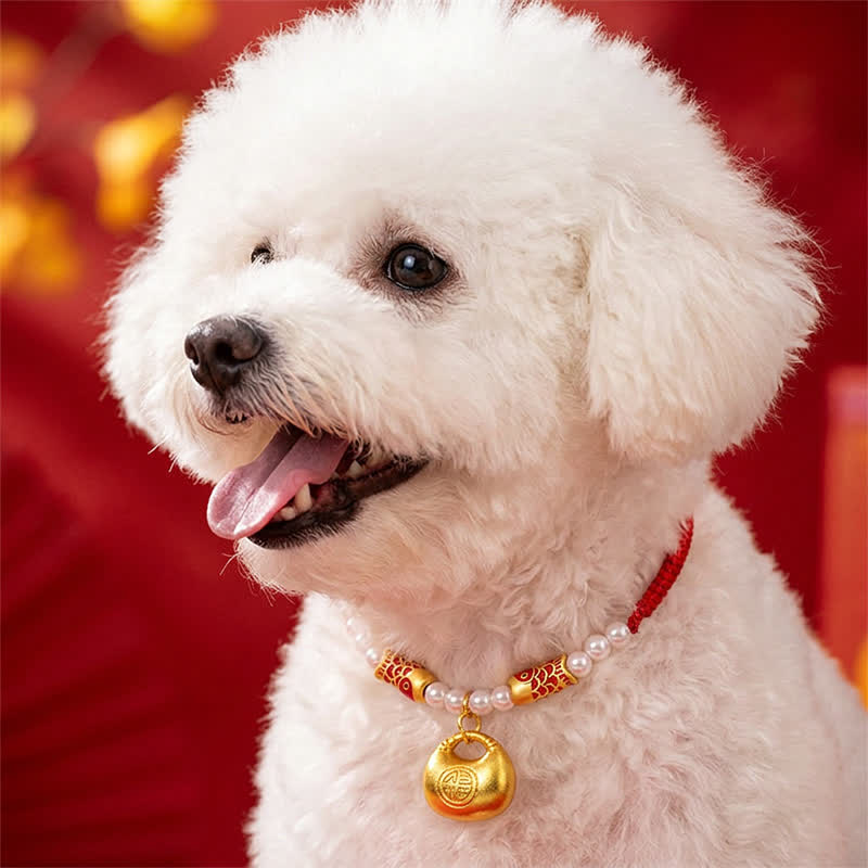 Red String Plaited Koi Fish Fu Character Fortune Adjustable Cats Dogs Pet Collar