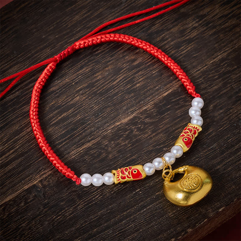 Red String Plaited Koi Fish Fu Character Fortune Adjustable Cats Dogs Pet Collar