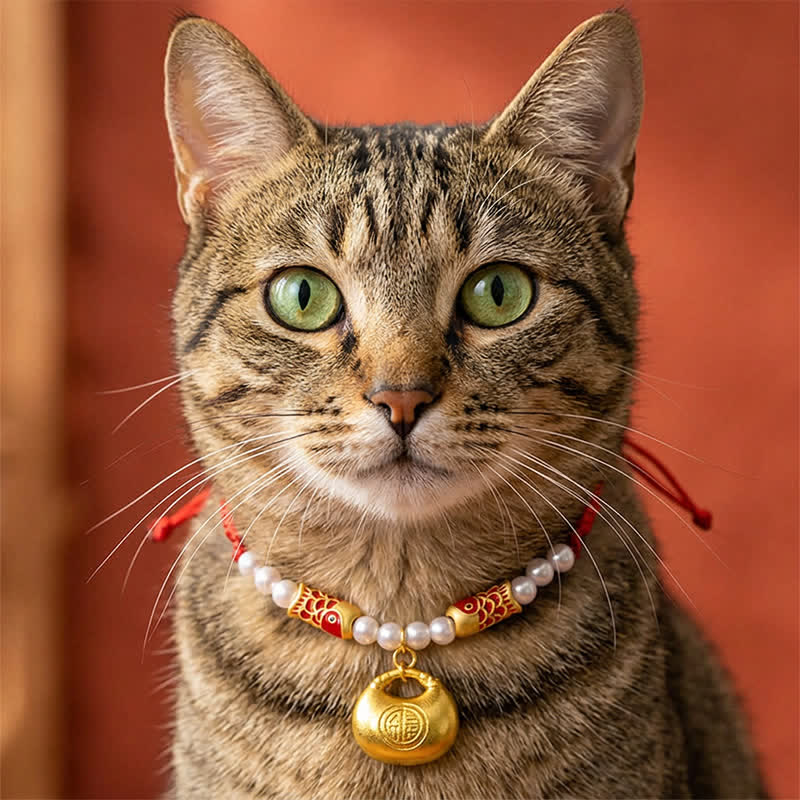 Red String Plaited Koi Fish Fu Character Fortune Adjustable Cats Dogs Pet Collar