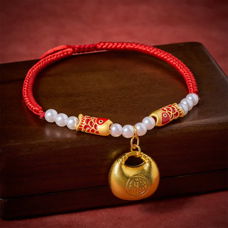 Red String Plaited Koi Fish Fu Character Fortune Adjustable Cats Dogs Pet Collar