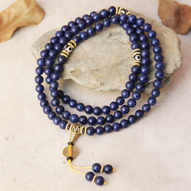 108 Beads Lazurite Lapis Lazuli Three-eyed Dzi Bead Positive Mala