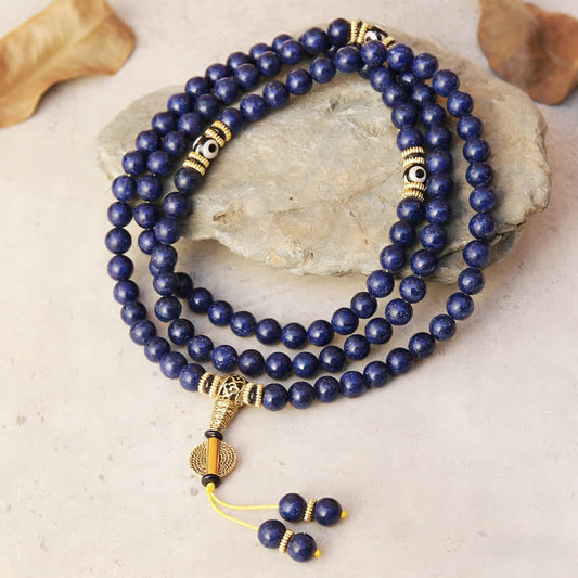 108 Beads Lazurite Lapis Lazuli Three-eyed Dzi Bead Positive Mala