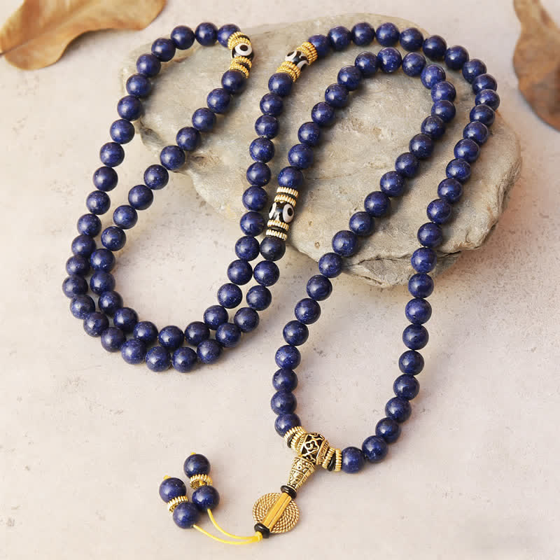 108 Beads Lazurite Lapis Lazuli Three-eyed Dzi Bead Positive Mala
