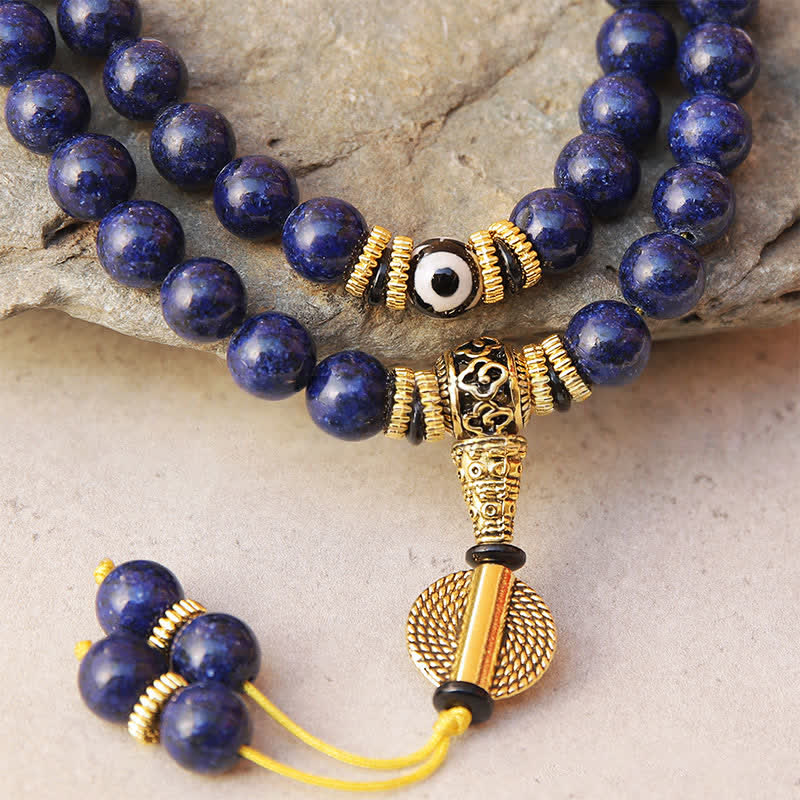 108 Beads Lazurite Lapis Lazuli Three-eyed Dzi Bead Positive Mala