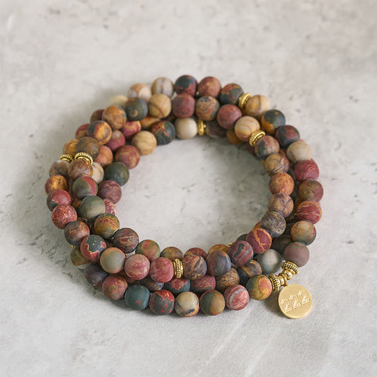 222 Angel Number 108 Mala Beads Picasso Jasper Stone Energy Mala