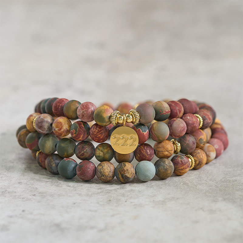 222 Angel Number 108 Mala Beads Picasso Jasper Stone Energy Mala