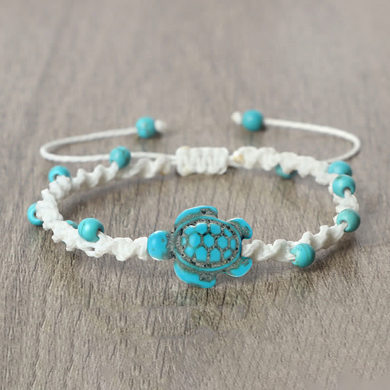 Turquoise Turtle Design Braided Rope Protection Bracelet