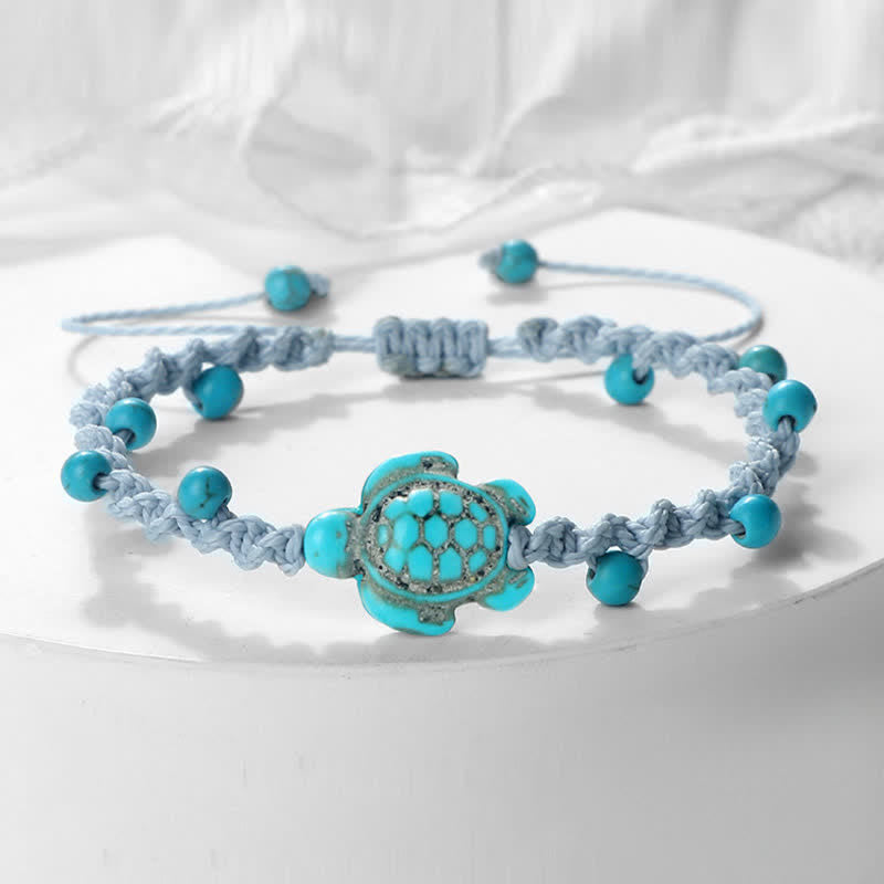 Turquoise Turtle Design Braided Rope Protection Bracelet
