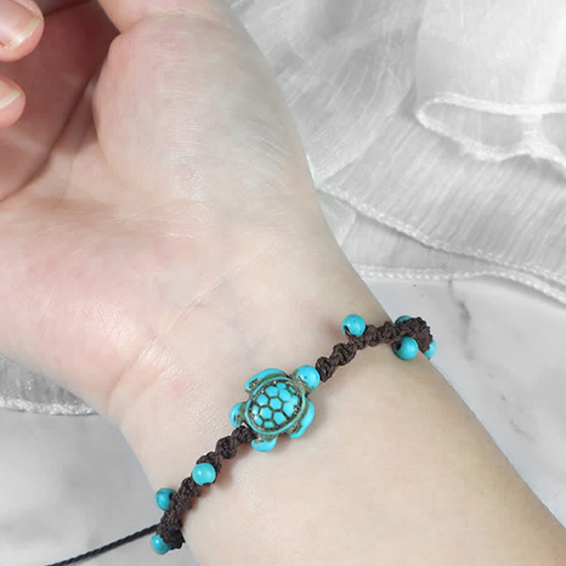 Turquoise Turtle Design Braided Rope Protection Bracelet
