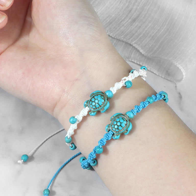 Turquoise Turtle Design Braided Rope Protection Bracelet