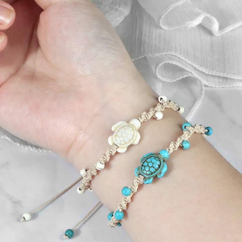 Turquoise Turtle Design Braided Rope Protection Bracelet
