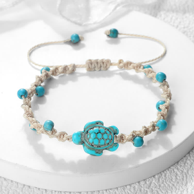 Turquoise Turtle Design Braided Rope Protection Bracelet