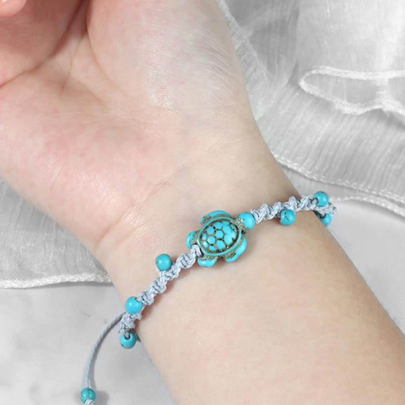 Turquoise Turtle Design Braided Rope Protection Bracelet