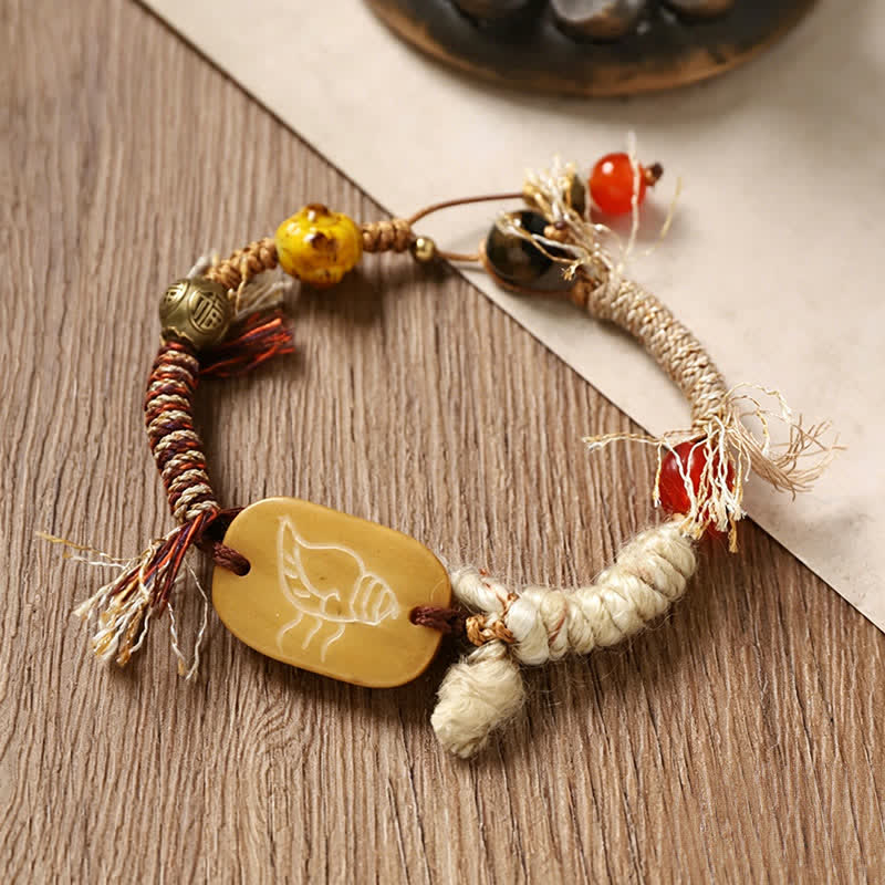 Bone Fu Character Braided Rope Peace Bracelet