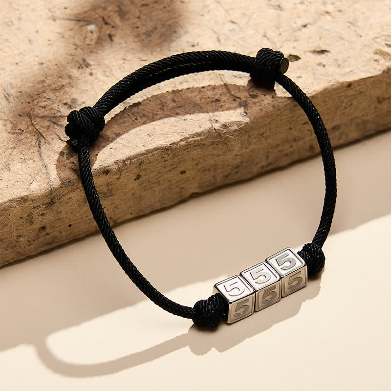 Titanium Steel 000-999 Angel Numbers Adjustable Black String Faith Bracelet