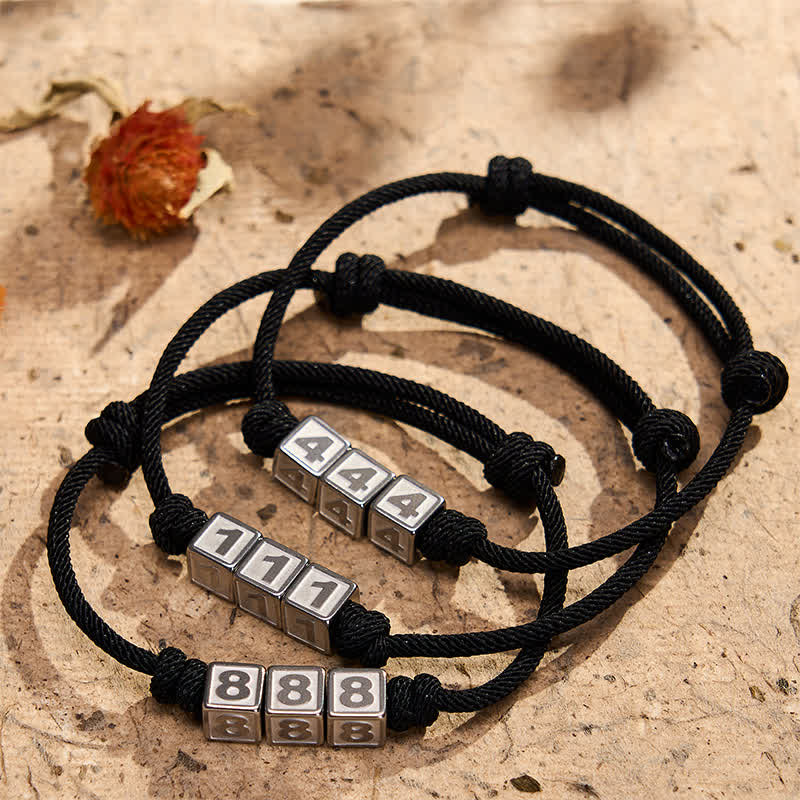 Titanium Steel 000-999 Angel Numbers Adjustable Black String Faith Bracelet