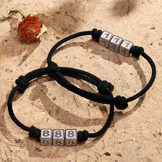 Titanium Steel 000-999 Angel Numbers Adjustable Black String Faith Bracelet