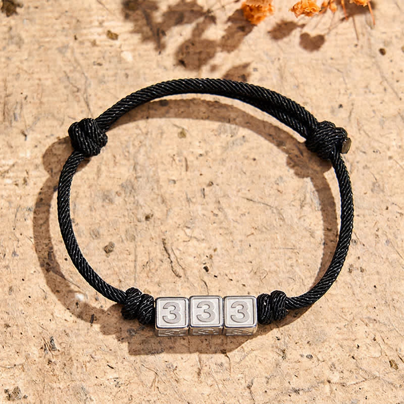 Titanium Steel 000-999 Angel Numbers Adjustable Black String Faith Bracelet