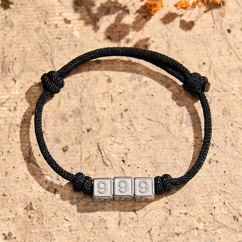 Titanium Steel 000-999 Angel Numbers Adjustable Black String Faith Bracelet