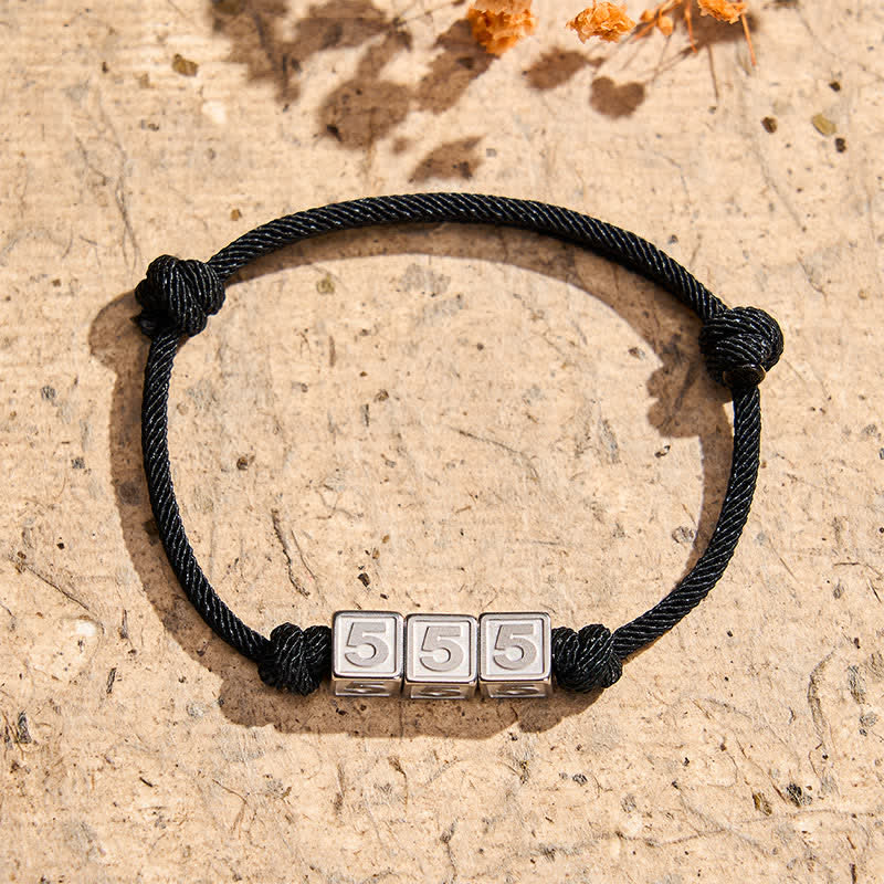 Titanium Steel 000-999 Angel Numbers Adjustable Black String Faith Bracelet