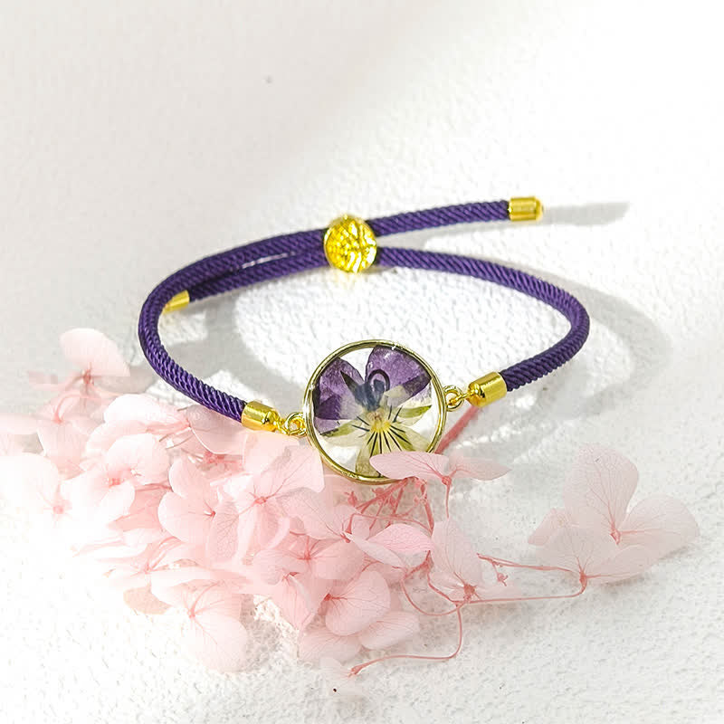 Resin Handmade Birth Flower Adjustable Braided Rope Bracelet