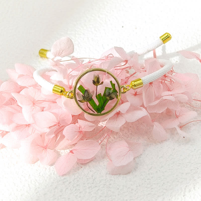 Resin Handmade Birth Flower Adjustable Braided Rope Bracelet