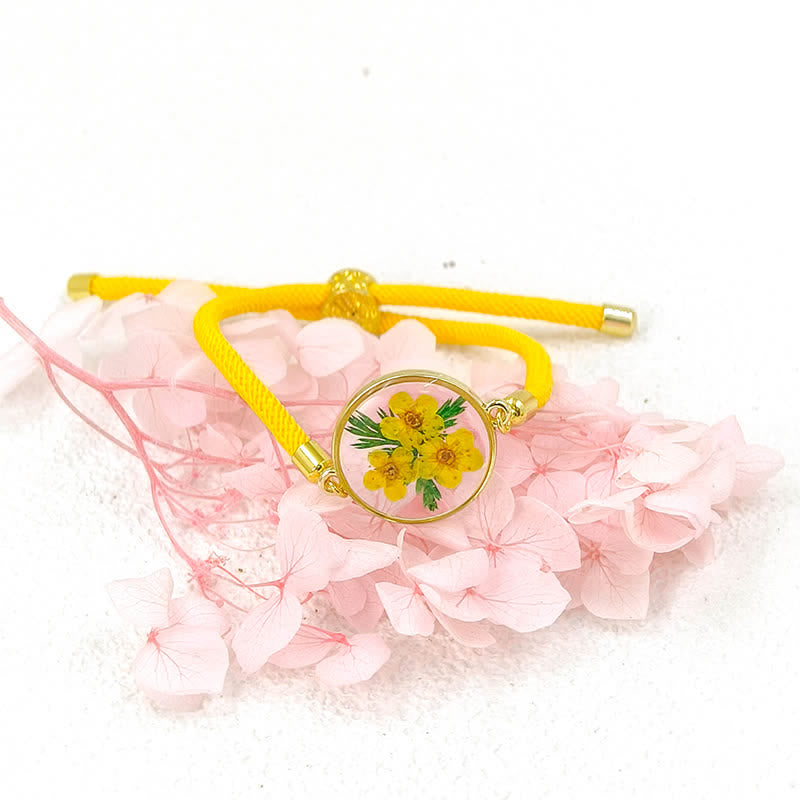 Resin Handmade Birth Flower Adjustable Braided Rope Bracelet