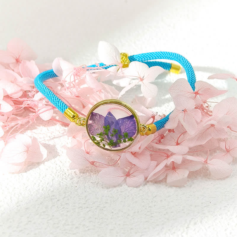Resin Handmade Birth Flower Adjustable Braided Rope Bracelet