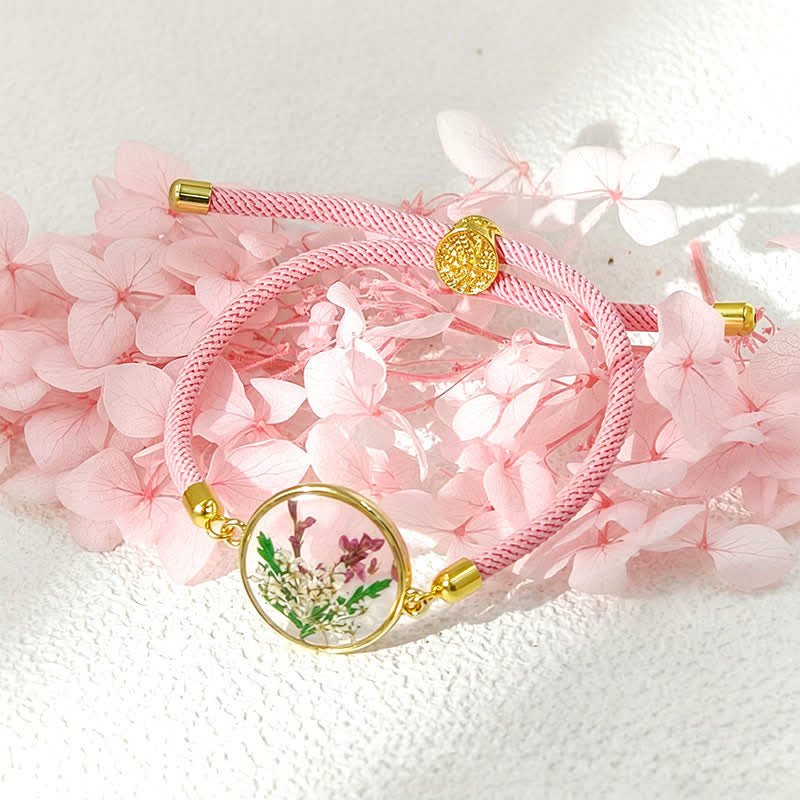 Resin Handmade Birth Flower Adjustable Braided Rope Bracelet