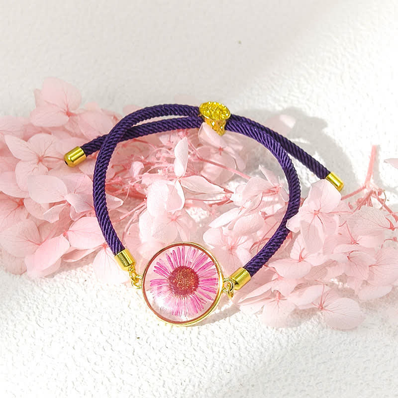 Resin Handmade Birth Flower Adjustable Braided Rope Bracelet