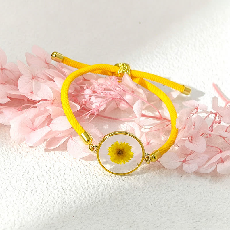 Resin Handmade Birth Flower Adjustable Braided Rope Bracelet