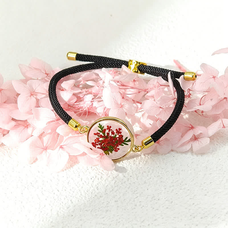 Resin Handmade Birth Flower Adjustable Braided Rope Bracelet