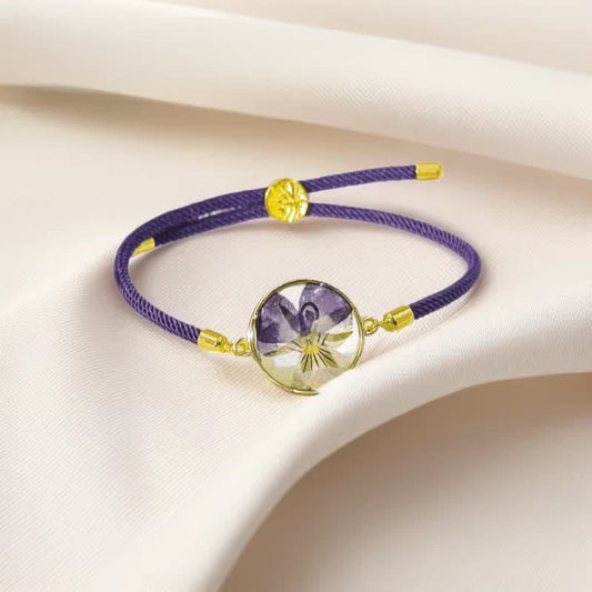 Resin Handmade Birth Flower Adjustable Braided Rope Bracelet