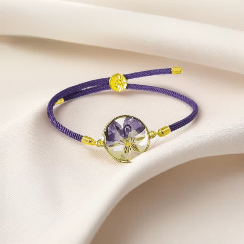 Resin Handmade Birth Flower Adjustable Braided Rope Bracelet