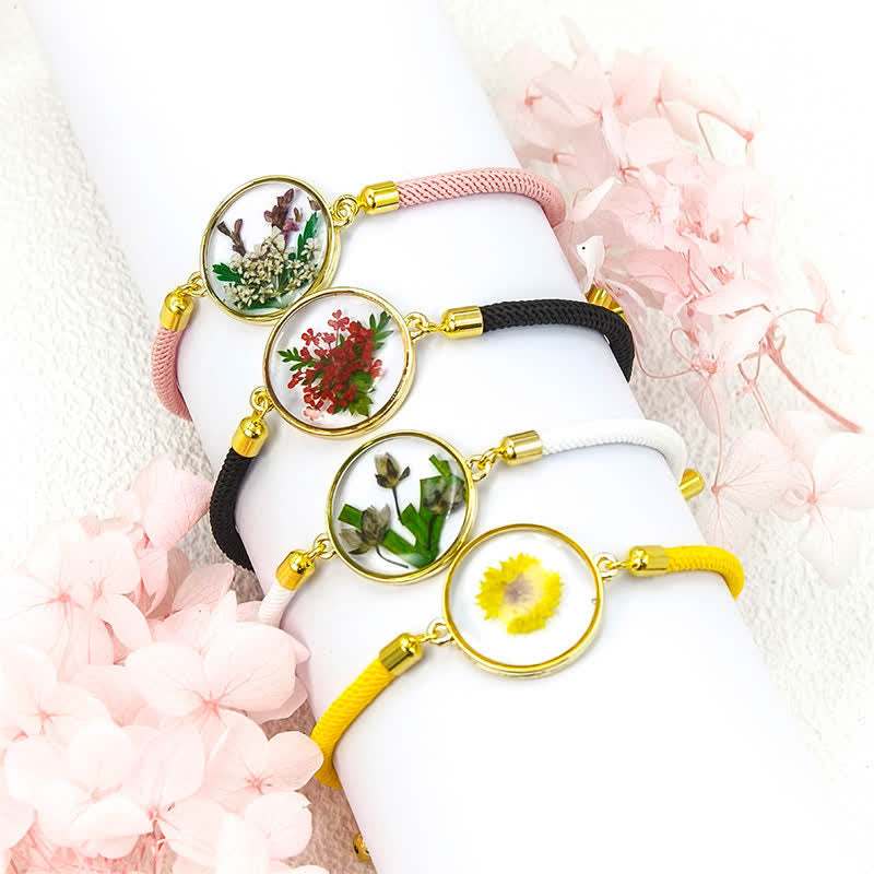 Resin Handmade Birth Flower Adjustable Braided Rope Bracelet
