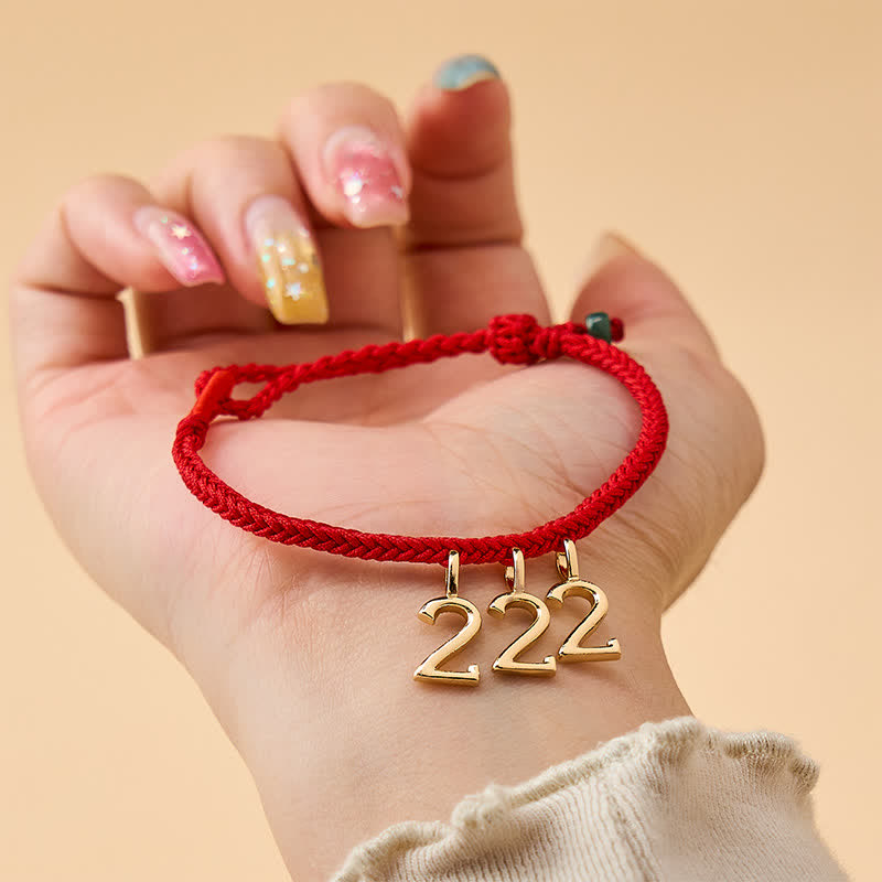 777 444 333 222 111 Angel Number Red String Jade Protection Braided Bracelet