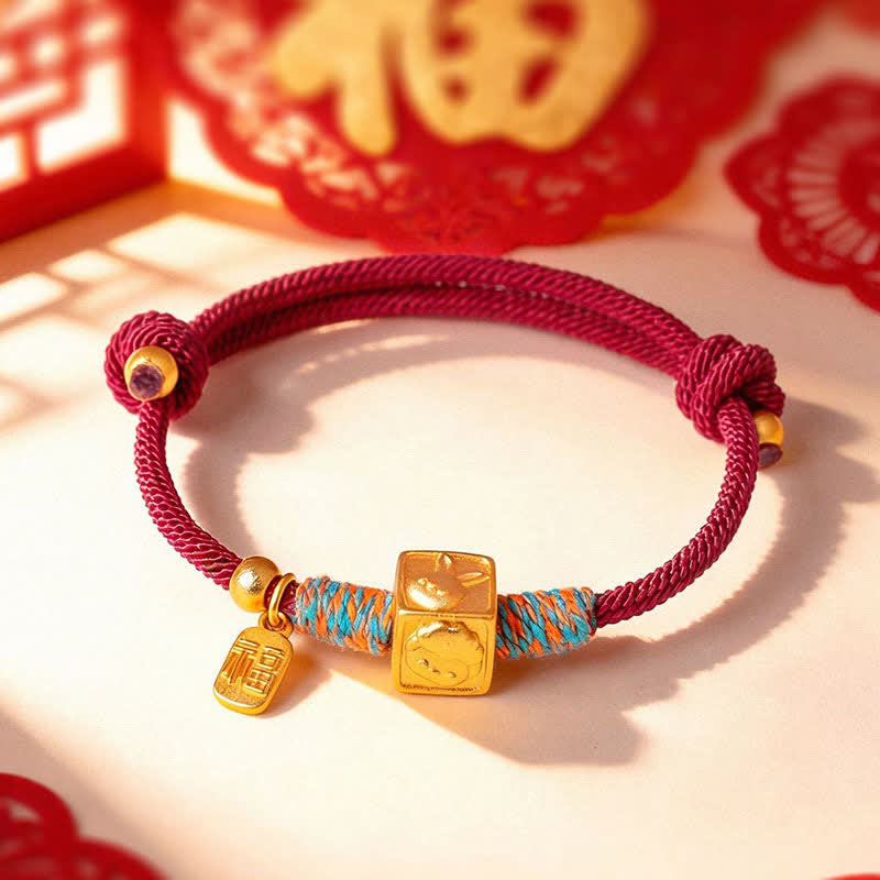 Handmade Three Harmony Chinese Zodiac Protection Red String Bracelet