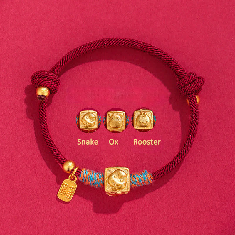 Handmade Three Harmony Chinese Zodiac Protection Red String Bracelet