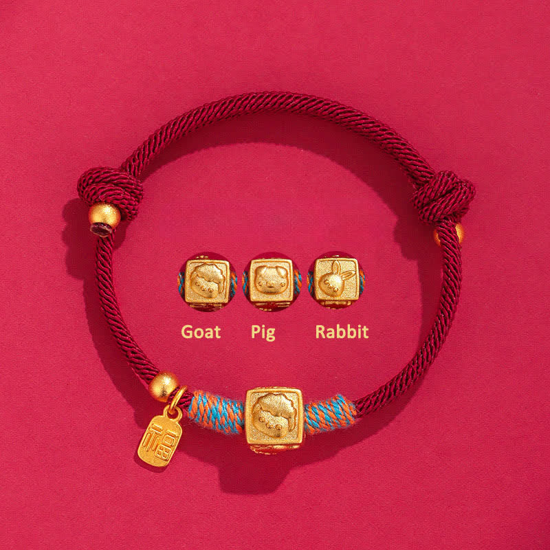 Handmade Three Harmony Chinese Zodiac Protection Red String Bracelet