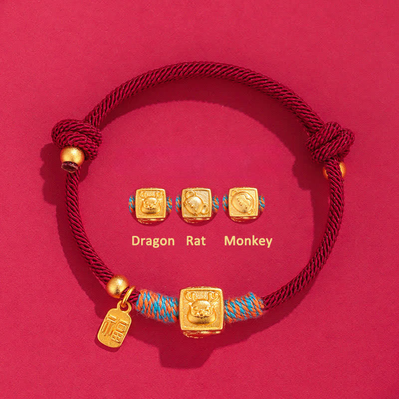 Handmade Three Harmony Chinese Zodiac Protection Red String Bracelet