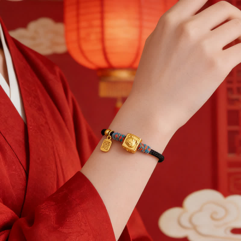 Handmade Three Harmony Chinese Zodiac Protection Red String Bracelet