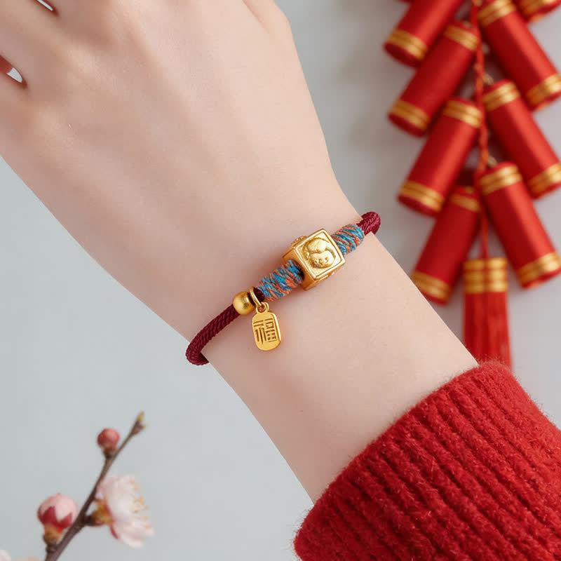 Handmade Three Harmony Chinese Zodiac Protection Red String Bracelet