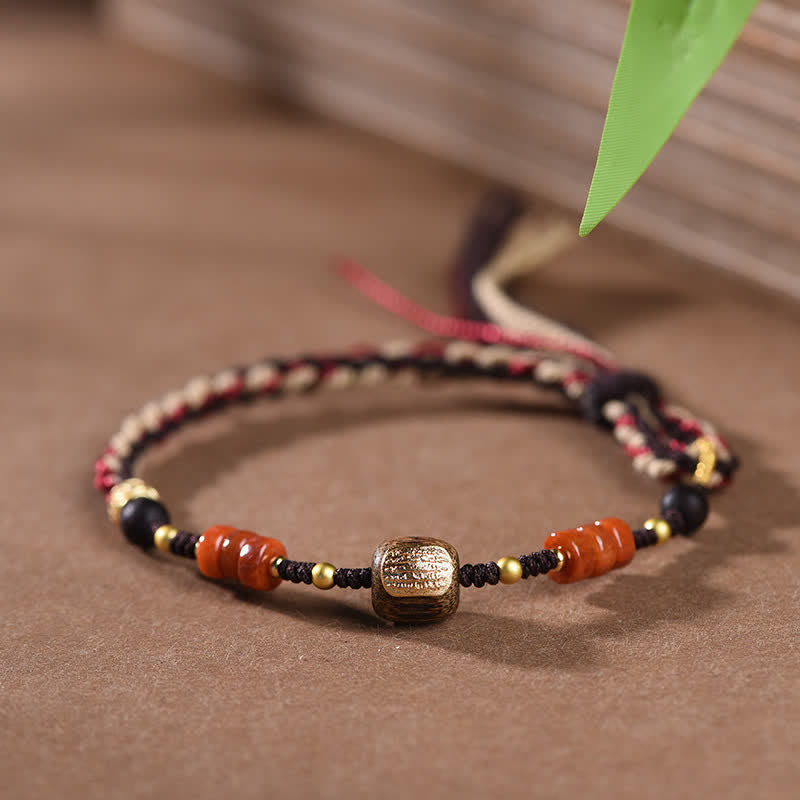 Hand-Woven Red Sandalwood Blessing Braided Tassel Bracelet