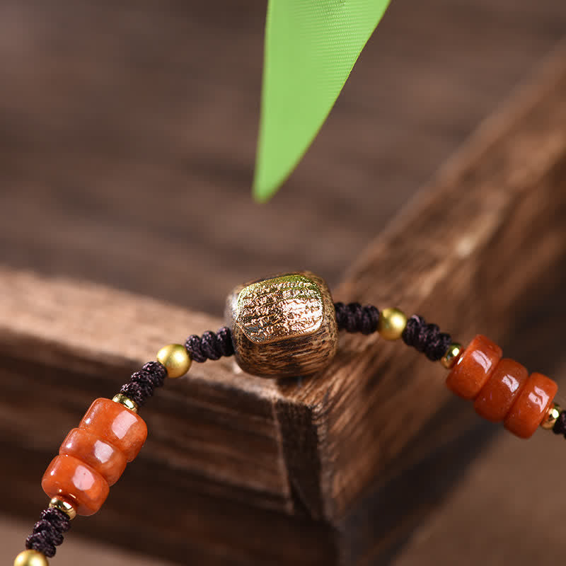 Hand-Woven Red Sandalwood Blessing Braided Tassel Bracelet