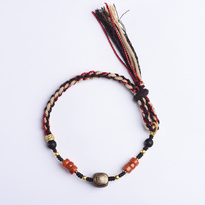 Hand-Woven Red Sandalwood Blessing Braided Tassel Bracelet